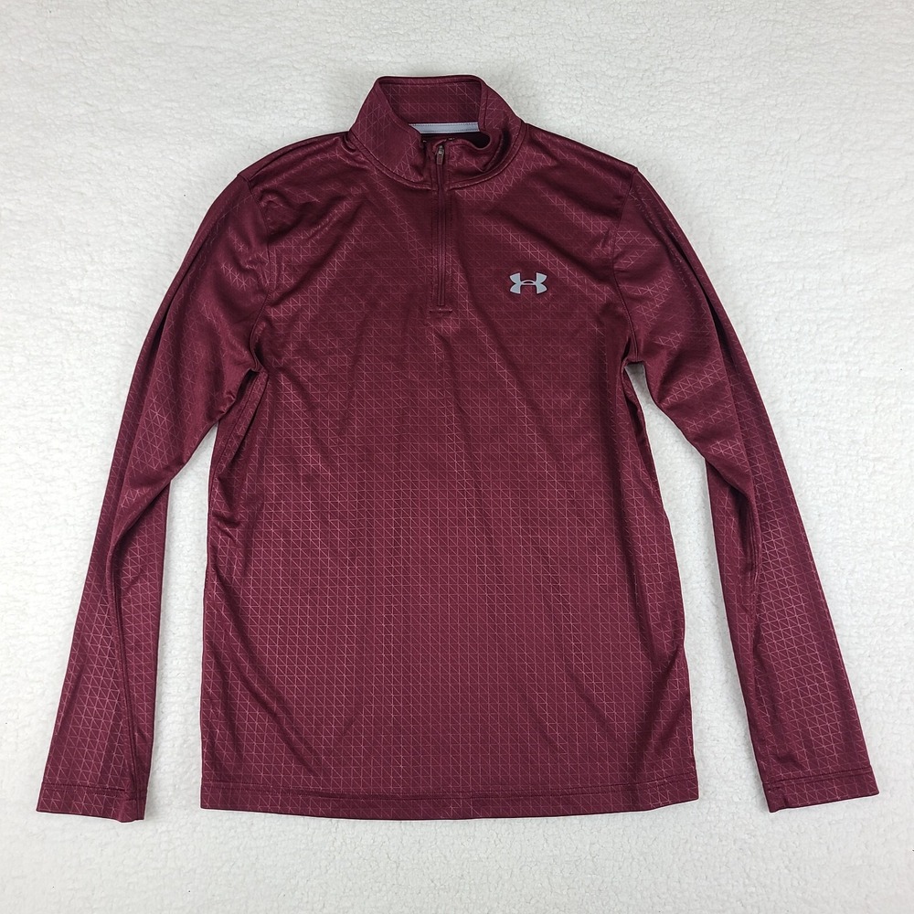 Under Armour Sweater Mens Medium Burgundy Red Check Loose Headgear‎ Performance